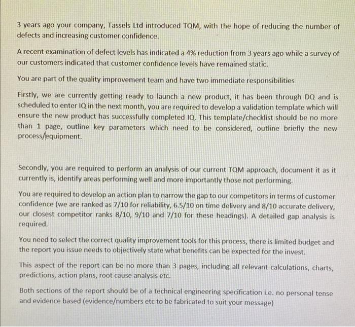 Quality management 3 years ago your company,