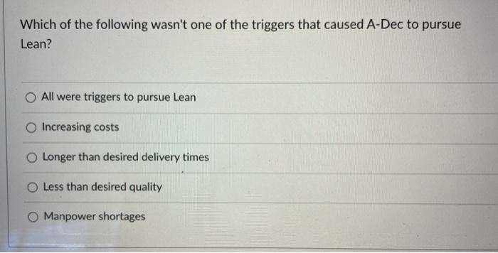 Which of the following wasn't one of the triggers