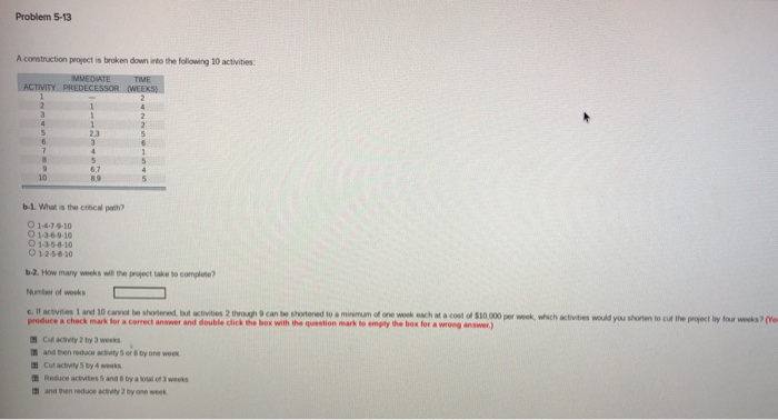 Problem 5-13 A construction project is broken