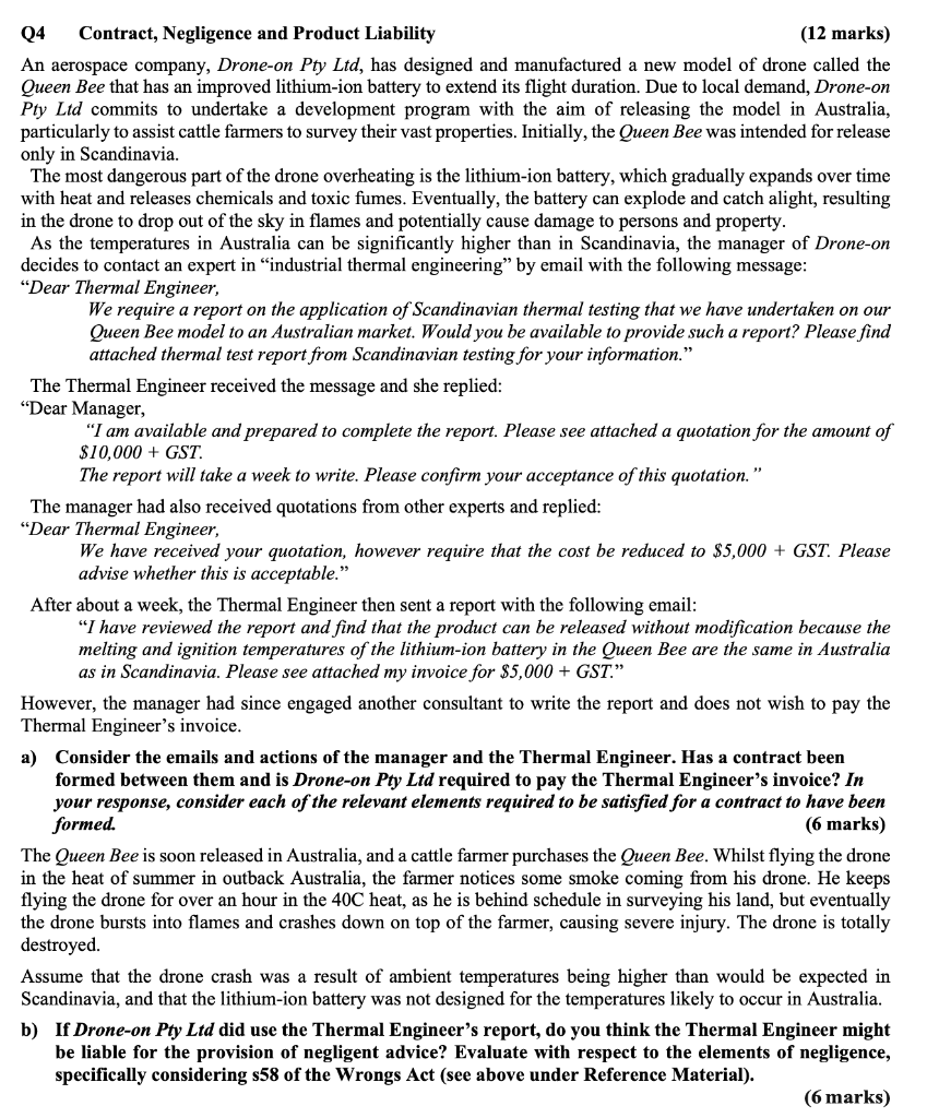 Q4 Contract, Negligence and Product Liability (12