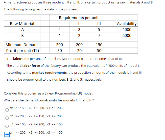 Please show it on excel solver :) A manufacturer