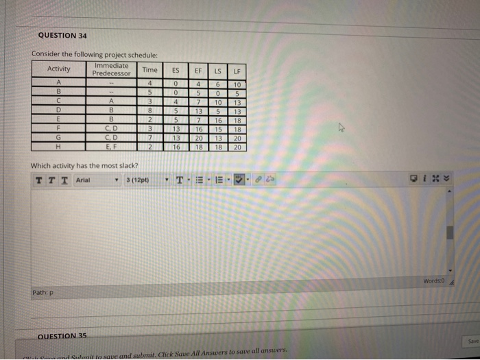 QUESTION 34 EF LS LF Consider the following