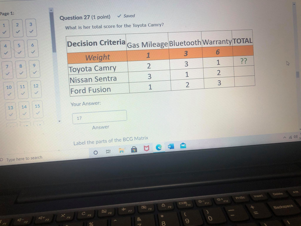 Page 1: Question 27 (1 point) Saved 1 2. 3 What