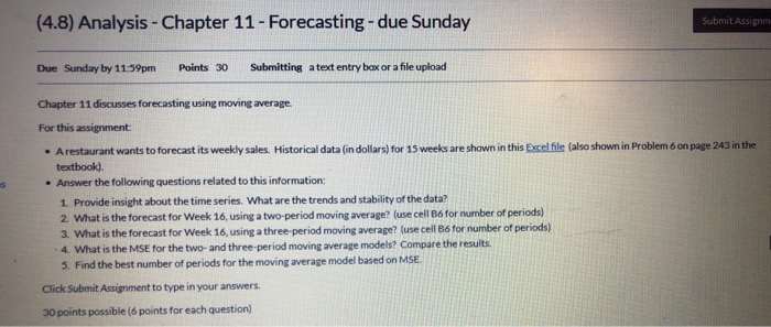 (4.8) Analysis - Chapter 11 - Forecasting - due