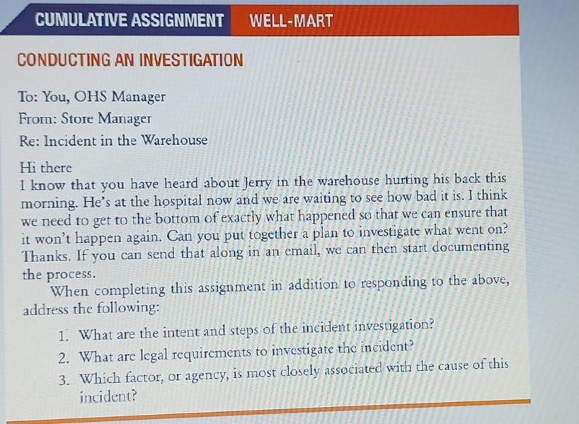 CUMULATIVE ASSIGNMENT WELL-MART CONDUCTING AN