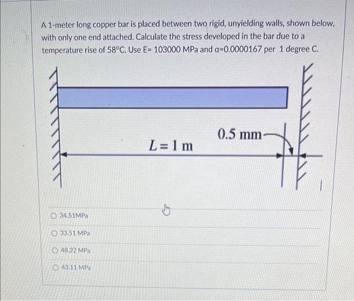 A 1-meter long copper bar is placed between two