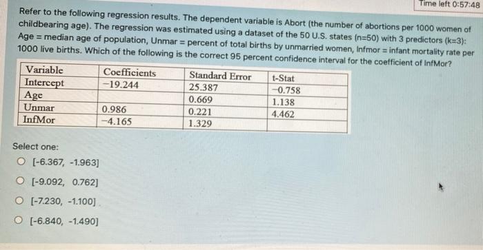Time left 0:57:48 Refer to the following