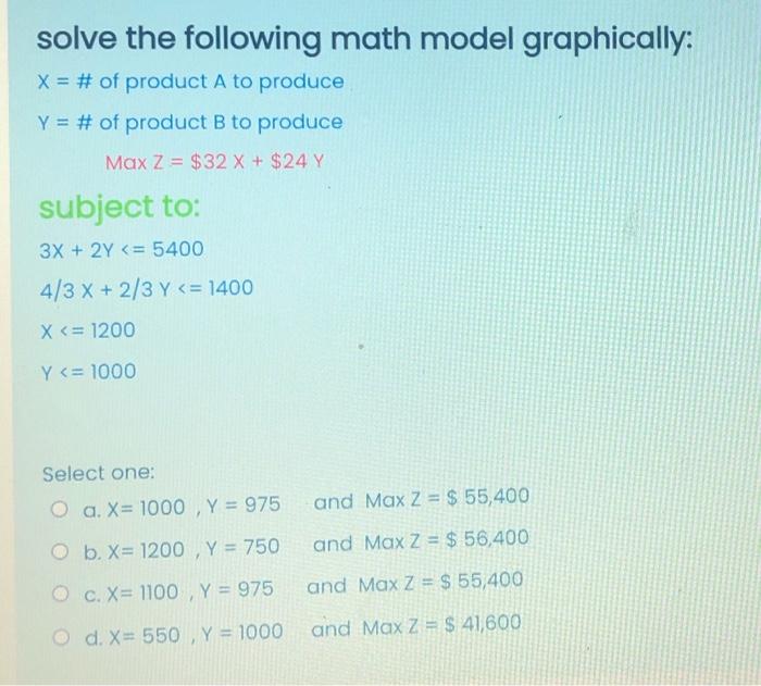 solve the following math model graphically: X = #