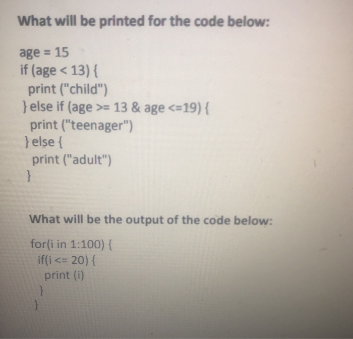 What will be printed for the code below: age = 15