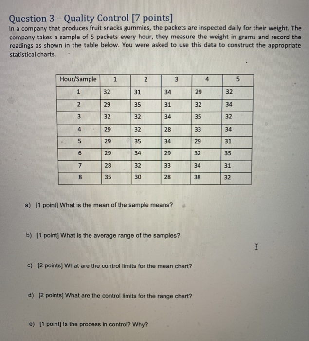 Question 3 - Quality Control [7 points) In a