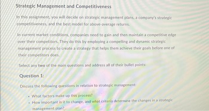 Strategic Management and Competitiveness In this
