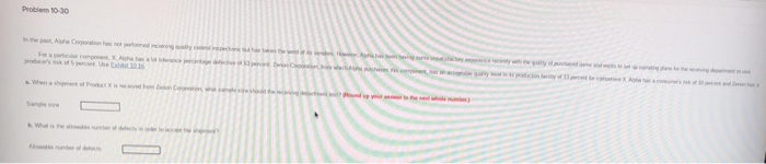 Problem 10-30 Excerpt from a Sampling Plan Table