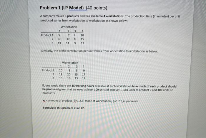 Problem 1 (LP Model) (40 points) A company makes