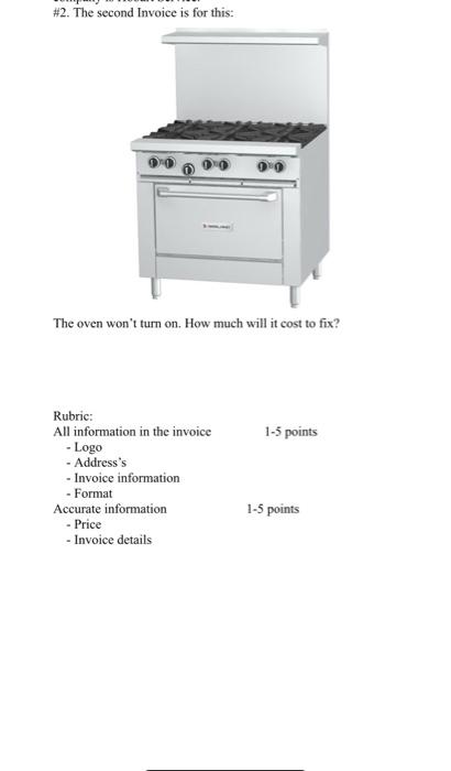 #2. The second Invoice is for this: The oven