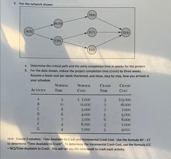 3. For the network shown: D(6) B(10) A(5) E(7)