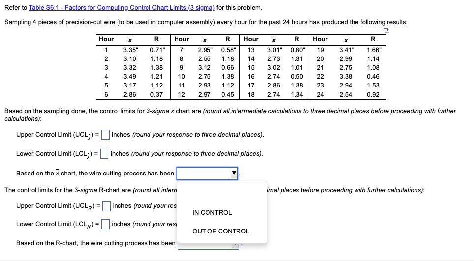 Refer to Table S6.1 - Factors for Computing
