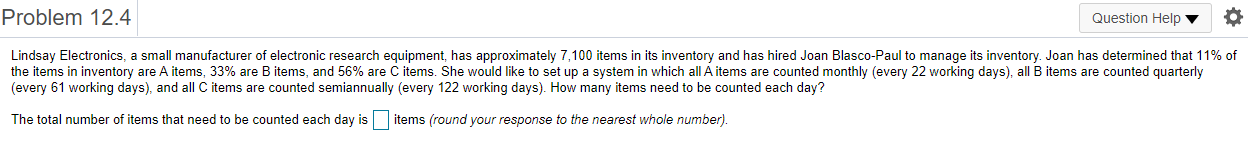 Problem 12.4 Question Help Lindsay Electronics, a