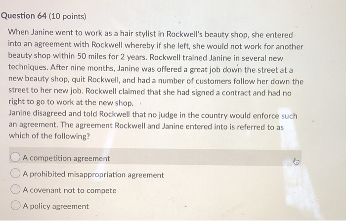 Question 64 (10 points) When Janine went to work