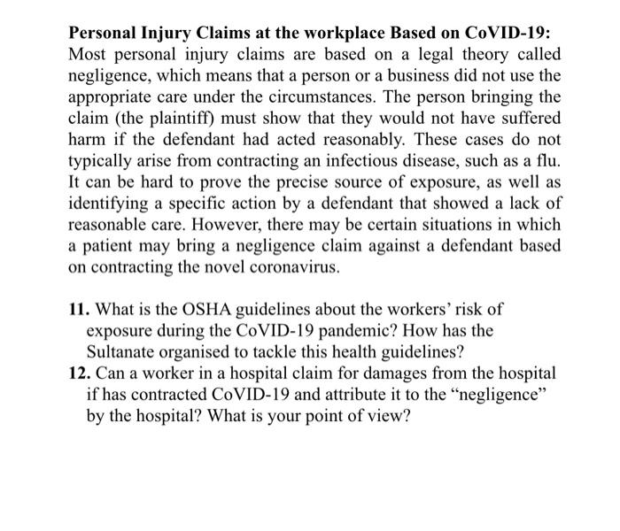 Personal Injury Claims by workers based on