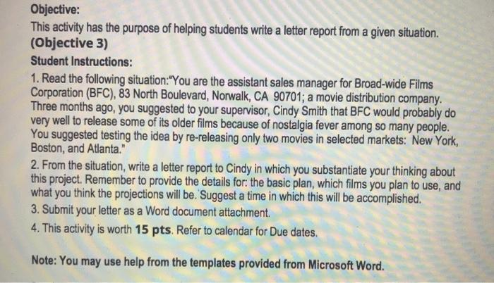 Objective: This activity has the purpose of