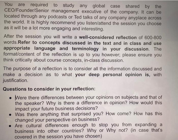 You are required to study any global case shared