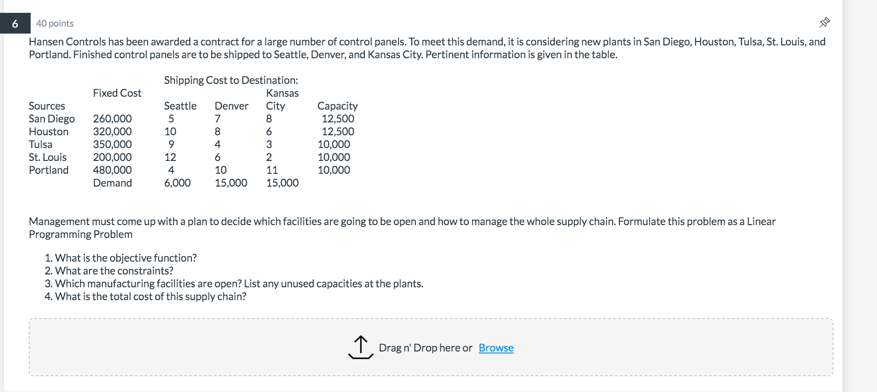 Supply Chain Analytics 6 TO 40 points Hansen