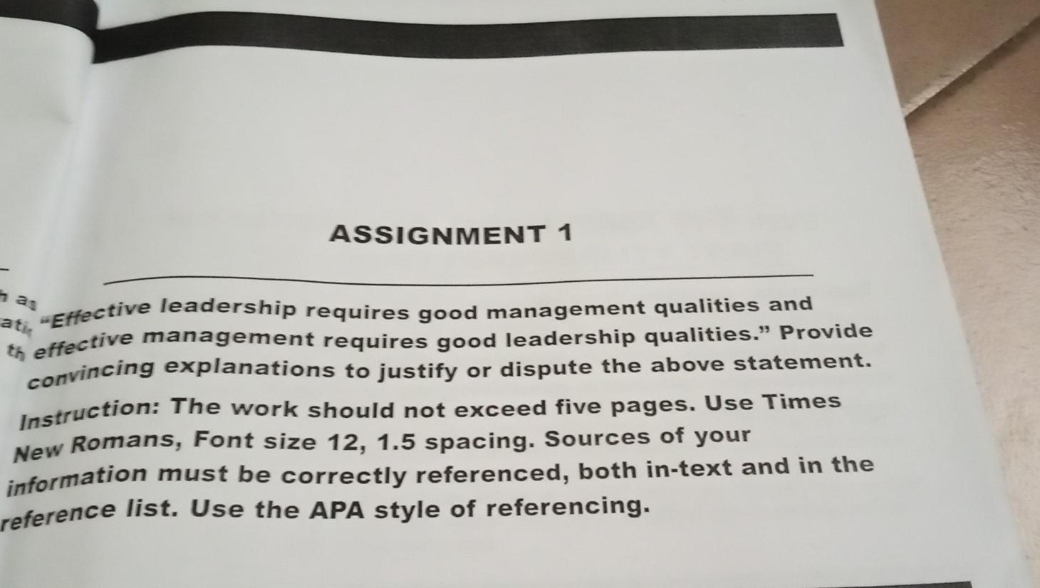 ASSIGNMENT 1 as ati "Effective leadership