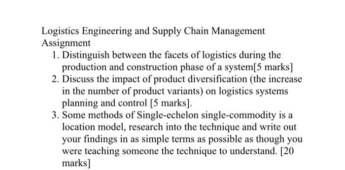 Logistics Engineering and Supply Chain Management