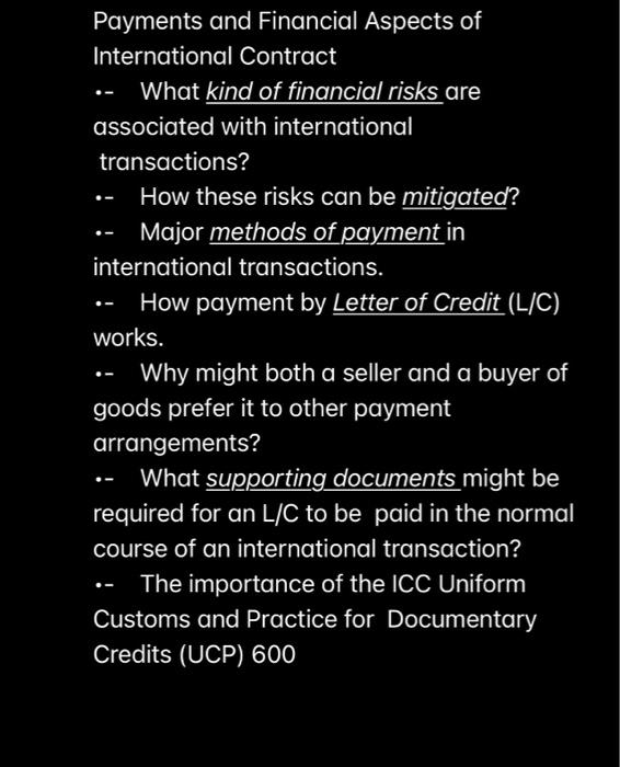 Payments and Financial Aspects of International