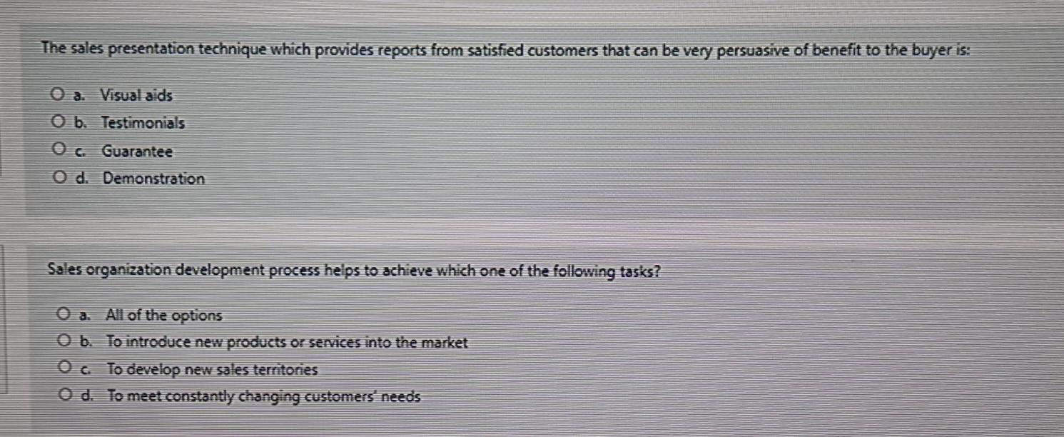 The sales presentation technique which provides