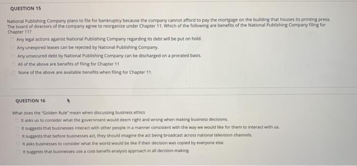 answer both please QUESTION 15 National