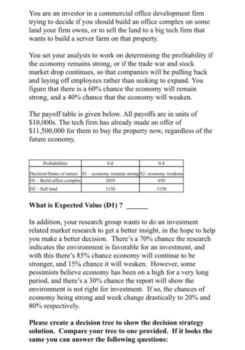 You are an investor in a commercial office