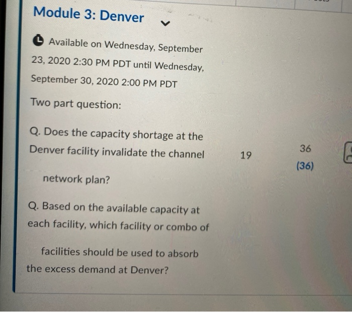 Module 3: Denver V Available on Wednesday,