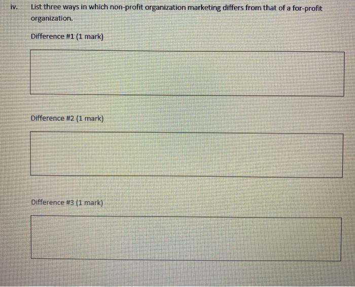 iv. List three ways in which non-profit
