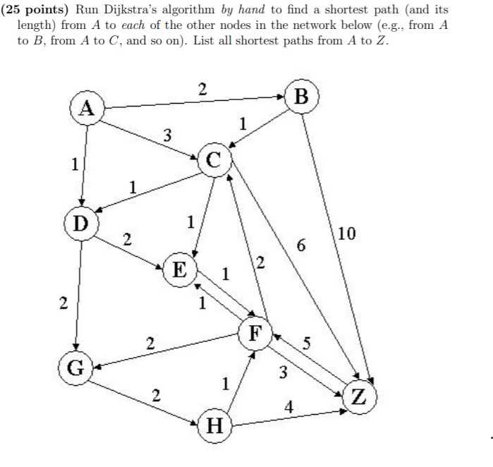 (25 points) Run Dijkstra's algorithm by hand to