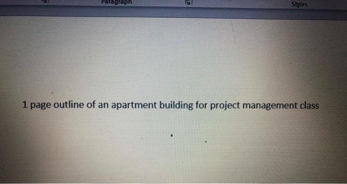 1 page outline for project managment class of an