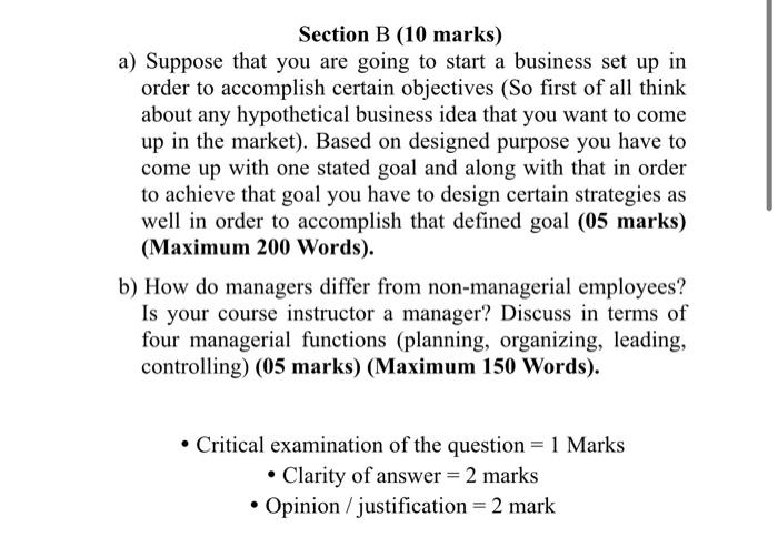 Section B (10 marks) a) Suppose that you are
