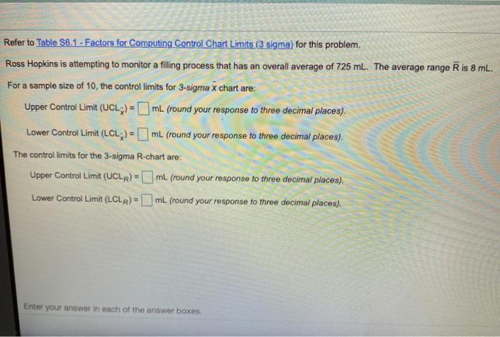 Refer to Table S6.1 - Factors for Computing