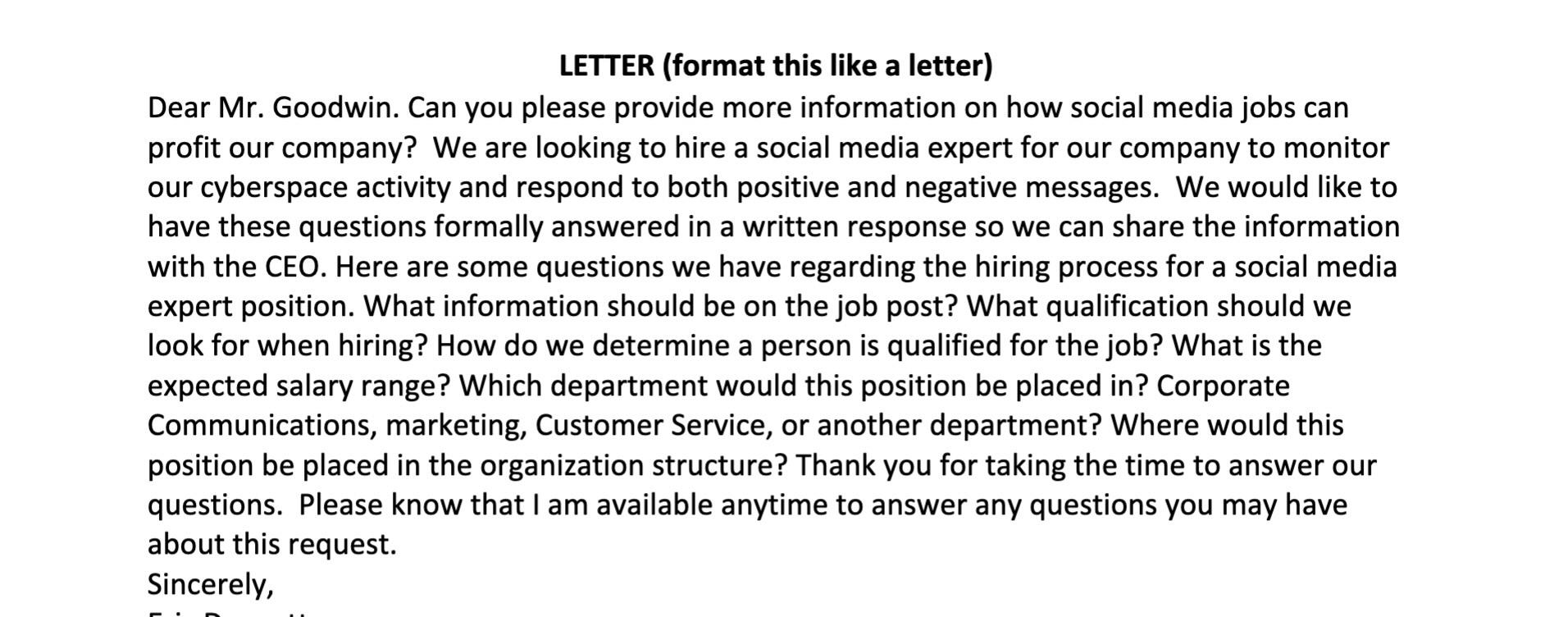 Writing Assignment #2: Formatting a Memo & a