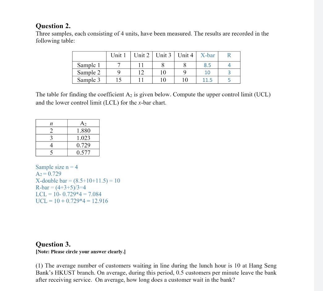 ??????? Question 2. Three samples, each