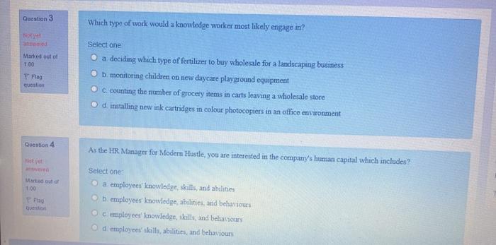 Question 3 Which type of work would a knowledge