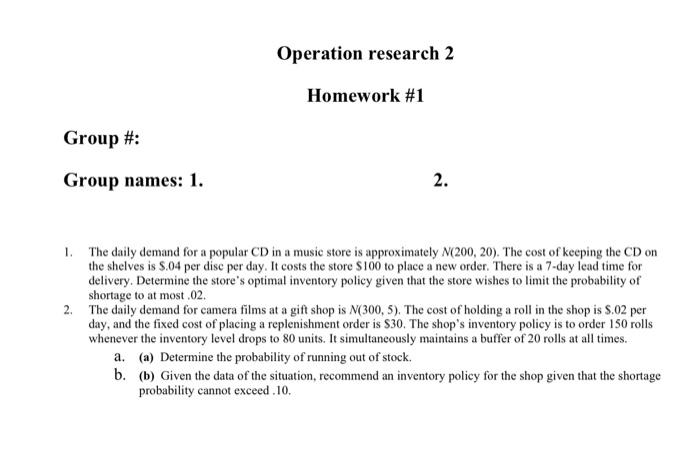 Operation research 2 Homework #1 Group #: Group