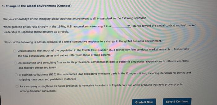 1. Change in the Global Environment (Connect) Use