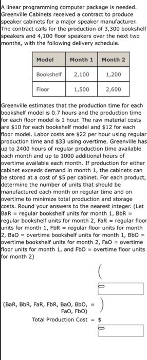 A linear programming computer package is needed.
