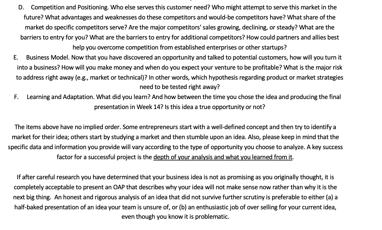 PROJECT 2: Opportunity Analysis in Practice (15%)