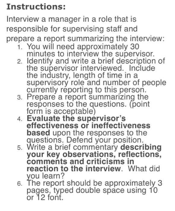 Instructions: Interview a manager in a role that