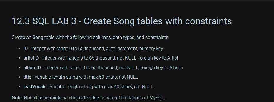 12.3 SQL LAB 3 - Create Song tables with