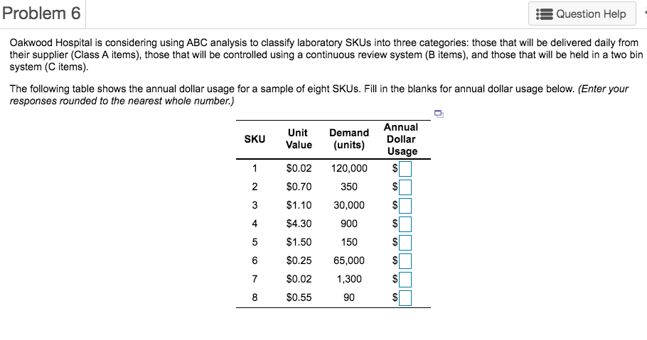 Problem 6 Question Help Oakwood Hospital is