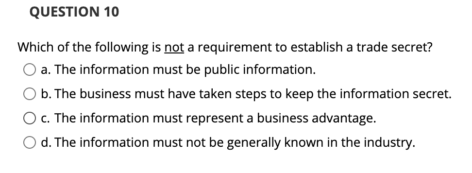 QUESTION 10 Which of the following is not a