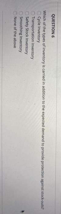 QUESTION 6 Which of the types of inventory is